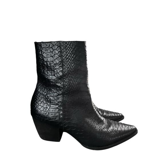 Matisse Womens Leather Western Boho Snakeskin Caty Black Ankle Boots Size 9.5 - Picture 5 of 10
